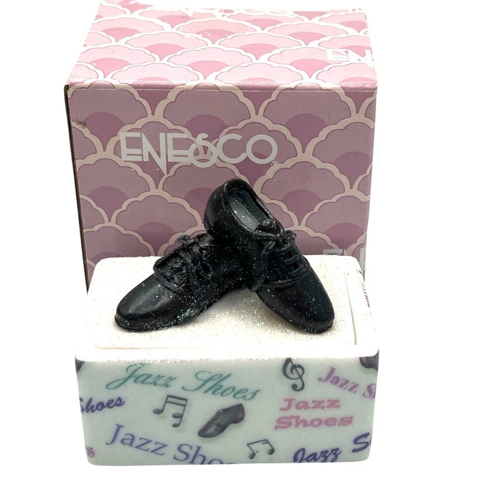 Enesco Jazz Shoes Trinket Porcelain Box Jewelry Glitter Collectible Musical Gift